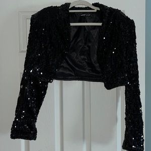 SHEIN black sequin cropped jacket. Size L (us) 8/10